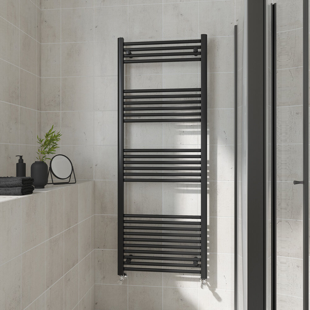 (Straight, 1600x600mm) Warmehaus Heated Towel Rail Black Bathroom Ladder Style Radiator Central Heating