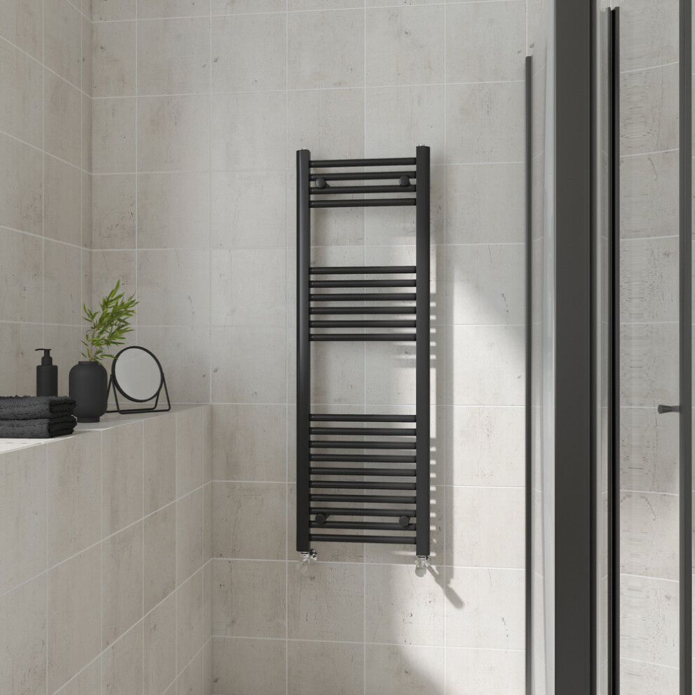 (Straight, 1200x400mm) Warmehaus Heated Towel Rail Black Bathroom Ladder Style Radiator Central Heating