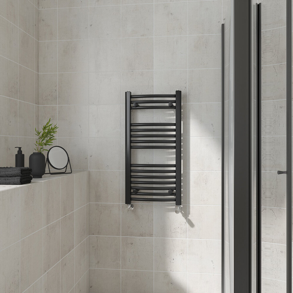 (Curved, 800x400mm) Warmehaus Heated Towel Rail Black Bathroom Ladder Style Radiator Central Heating