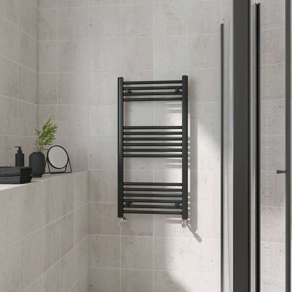 (Straight, 1000x500mm) Warmehaus Heated Towel Rail Black Bathroom Ladder Style Radiator Central Heating