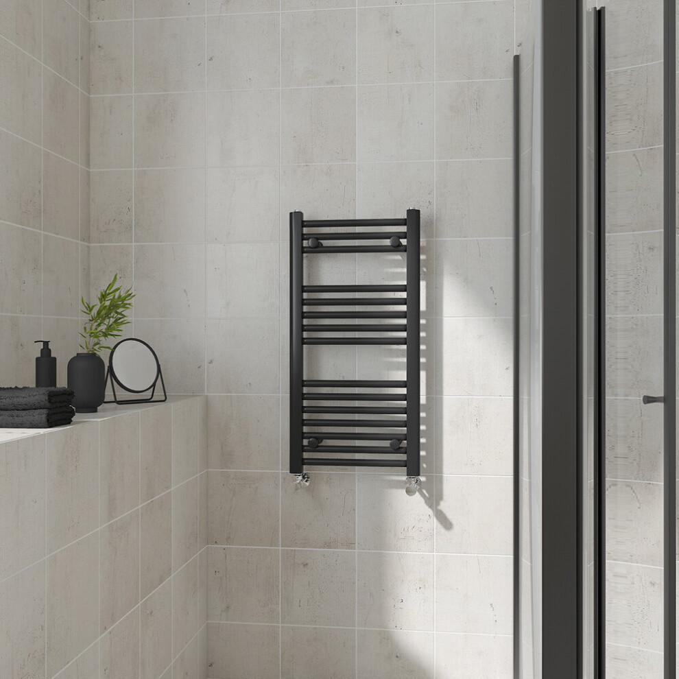 (Straight, 800x400mm) Warmehaus Heated Towel Rail Black Bathroom Ladder Style Radiator Central Heating