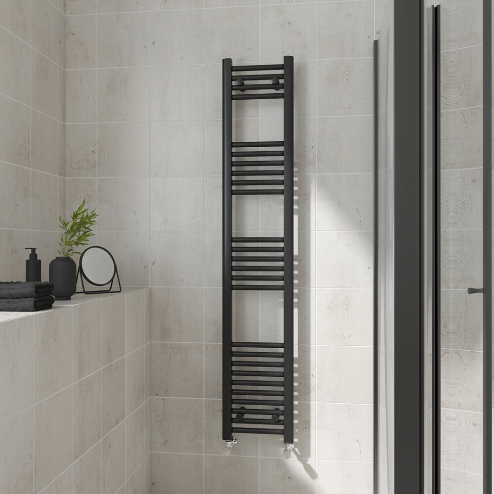 (Straight, 1600x300mm) Warmehaus Heated Towel Rail Black Bathroom Ladder Style Radiator Central Heating