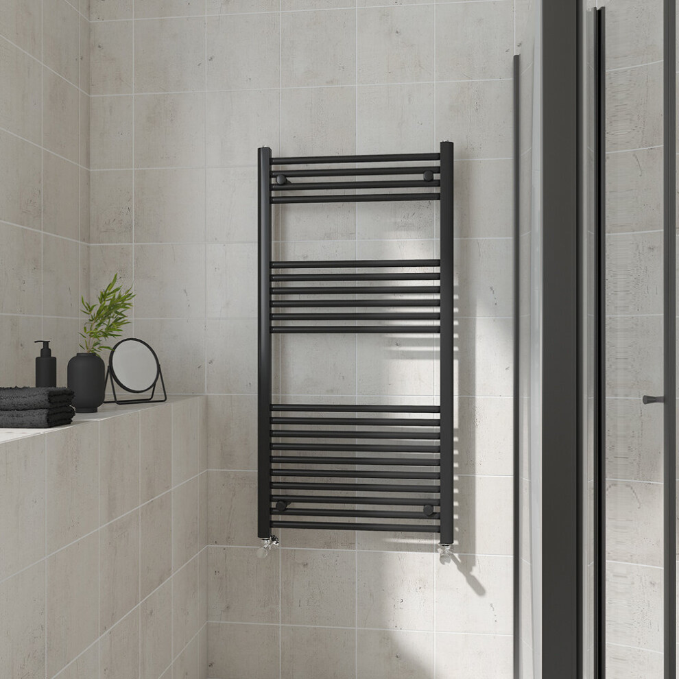 (Straight, 1200x600mm) Warmehaus Heated Towel Rail Black Bathroom Ladder Style Radiator Central Heating