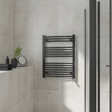 (Curved, 800x600mm) Warmehaus Heated Towel Rail Black Bathroom Ladder Style Radiator Central Heating