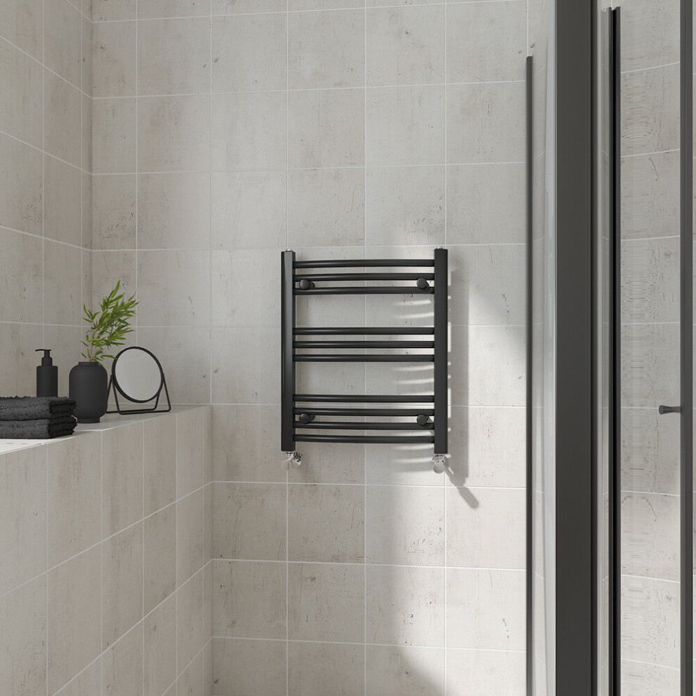 (Curved, 600x500mm) Warmehaus Heated Towel Rail Black Bathroom Ladder Style Radiator Central Heating