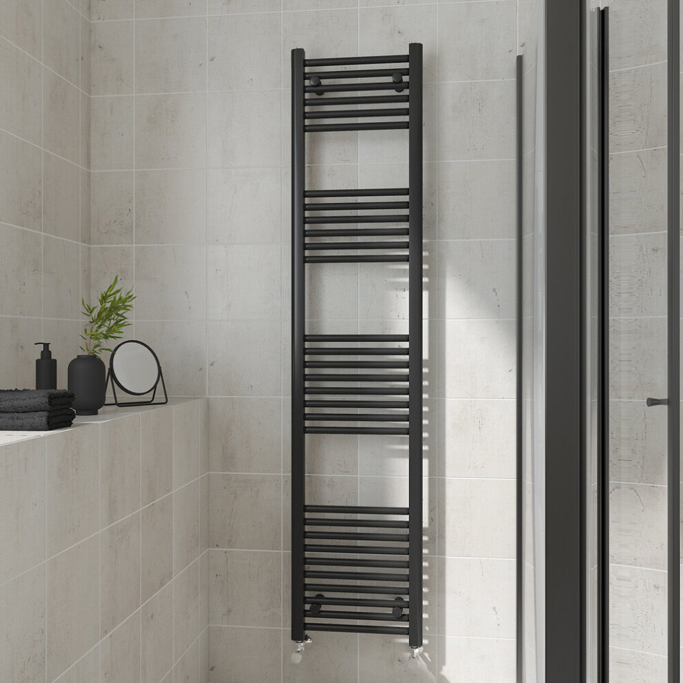 (Straight, 1800x400mm) Warmehaus Heated Towel Rail Black Bathroom Ladder Style Radiator Central Heating