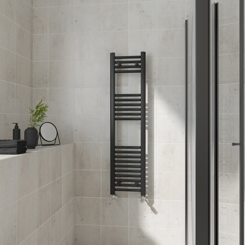 (Straight, 1200x300mm) Warmehaus Heated Towel Rail Black Bathroom Ladder Style Radiator Central Heating