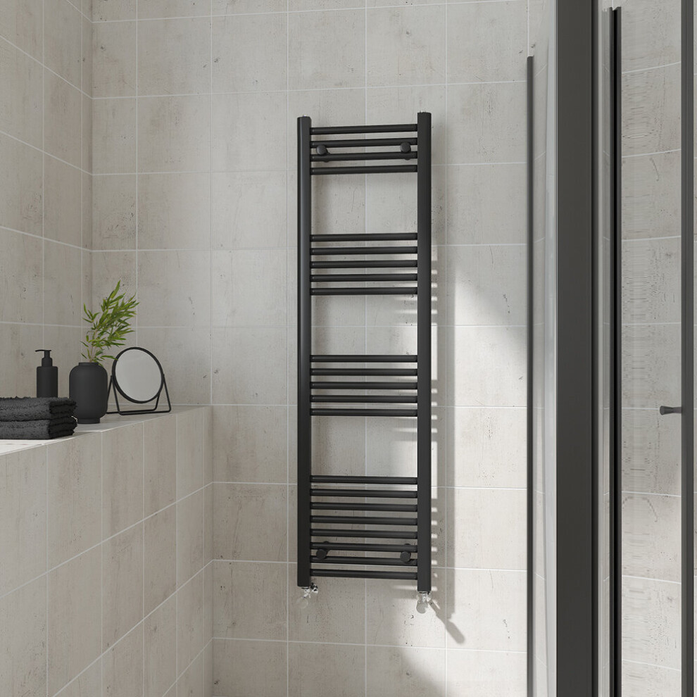 (Straight, 1400x400mm) Warmehaus Heated Towel Rail Black Bathroom Ladder Style Radiator Central Heating