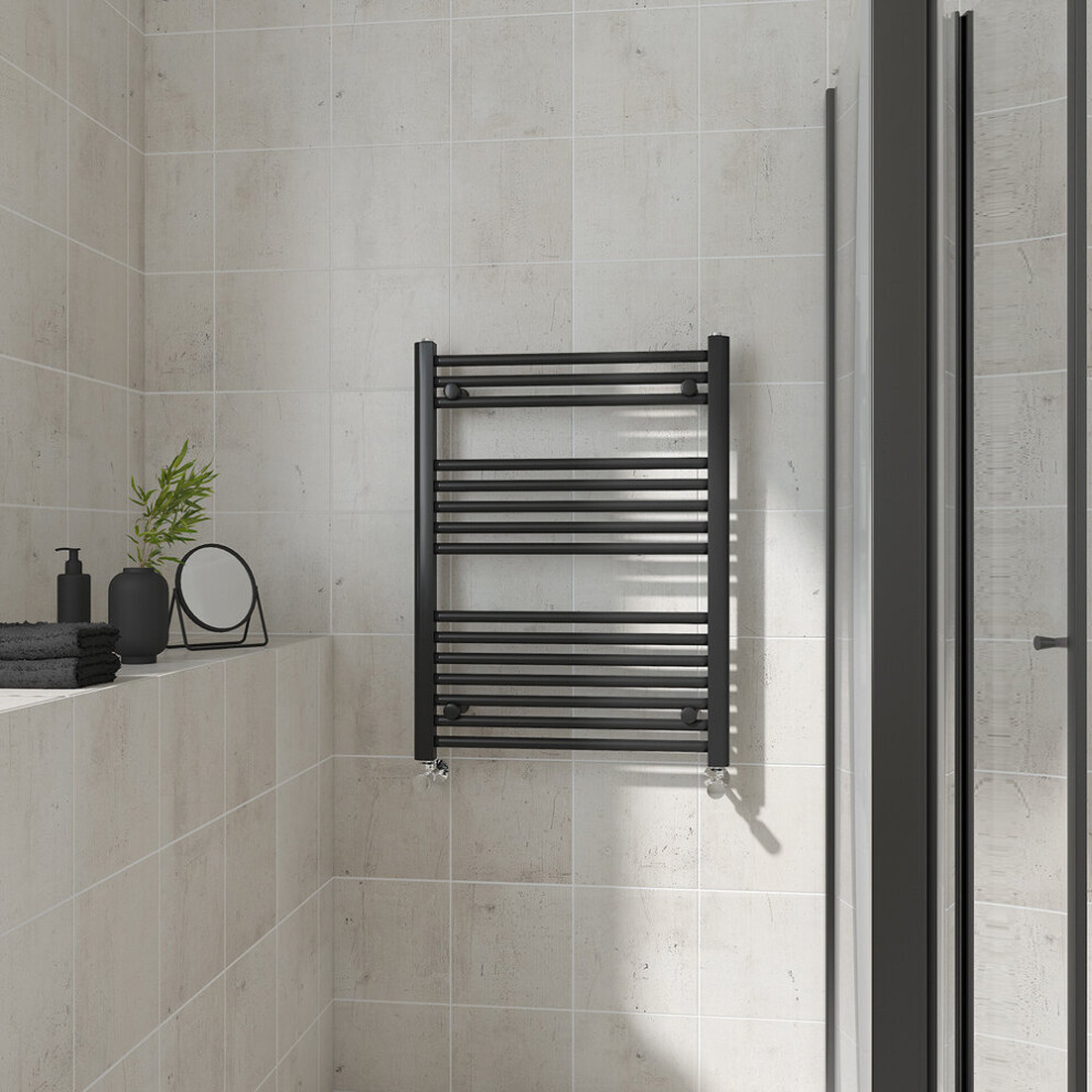 (Straight, 800x600mm) Warmehaus Heated Towel Rail Black Bathroom Ladder Style Radiator Central Heating