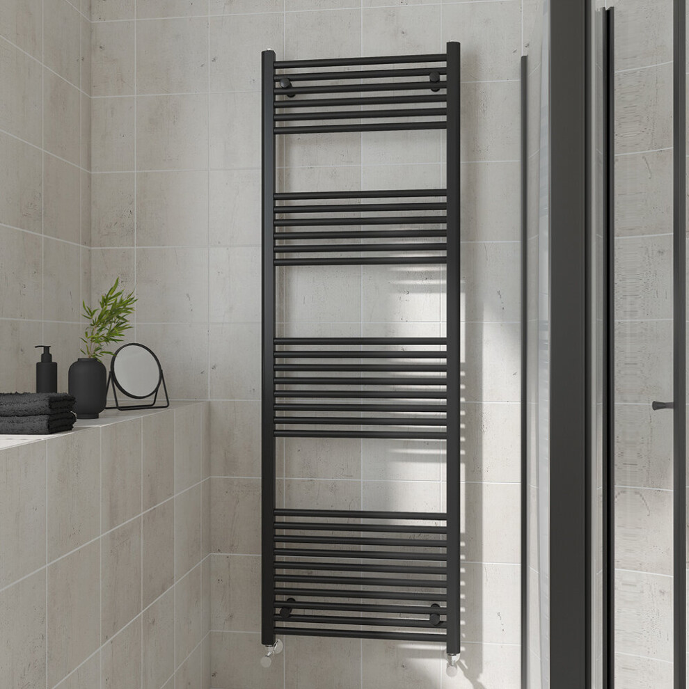 (Straight, 1800x600mm) Warmehaus Heated Towel Rail Black Bathroom Ladder Style Radiator Central Heating