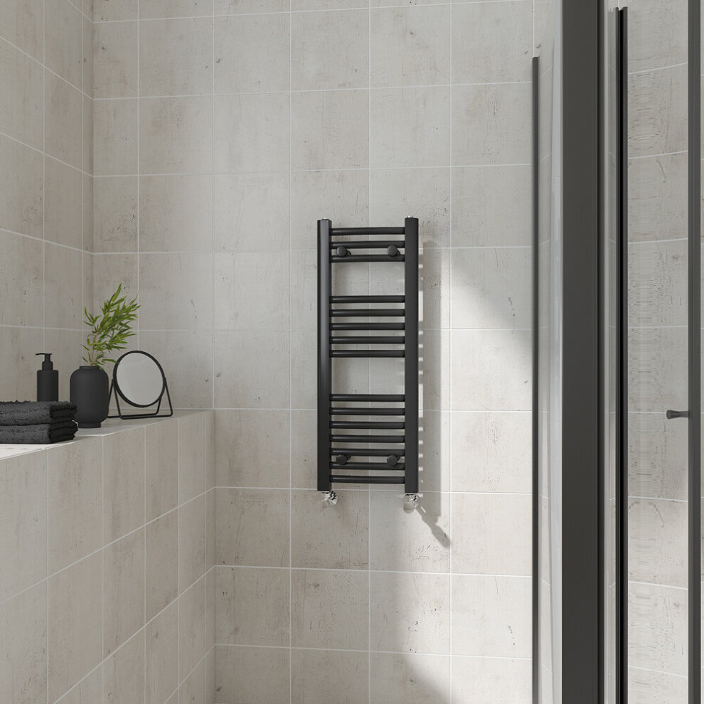 (Curved, 800x300mm) Warmehaus Heated Towel Rail Black Bathroom Ladder Style Radiator Central Heating