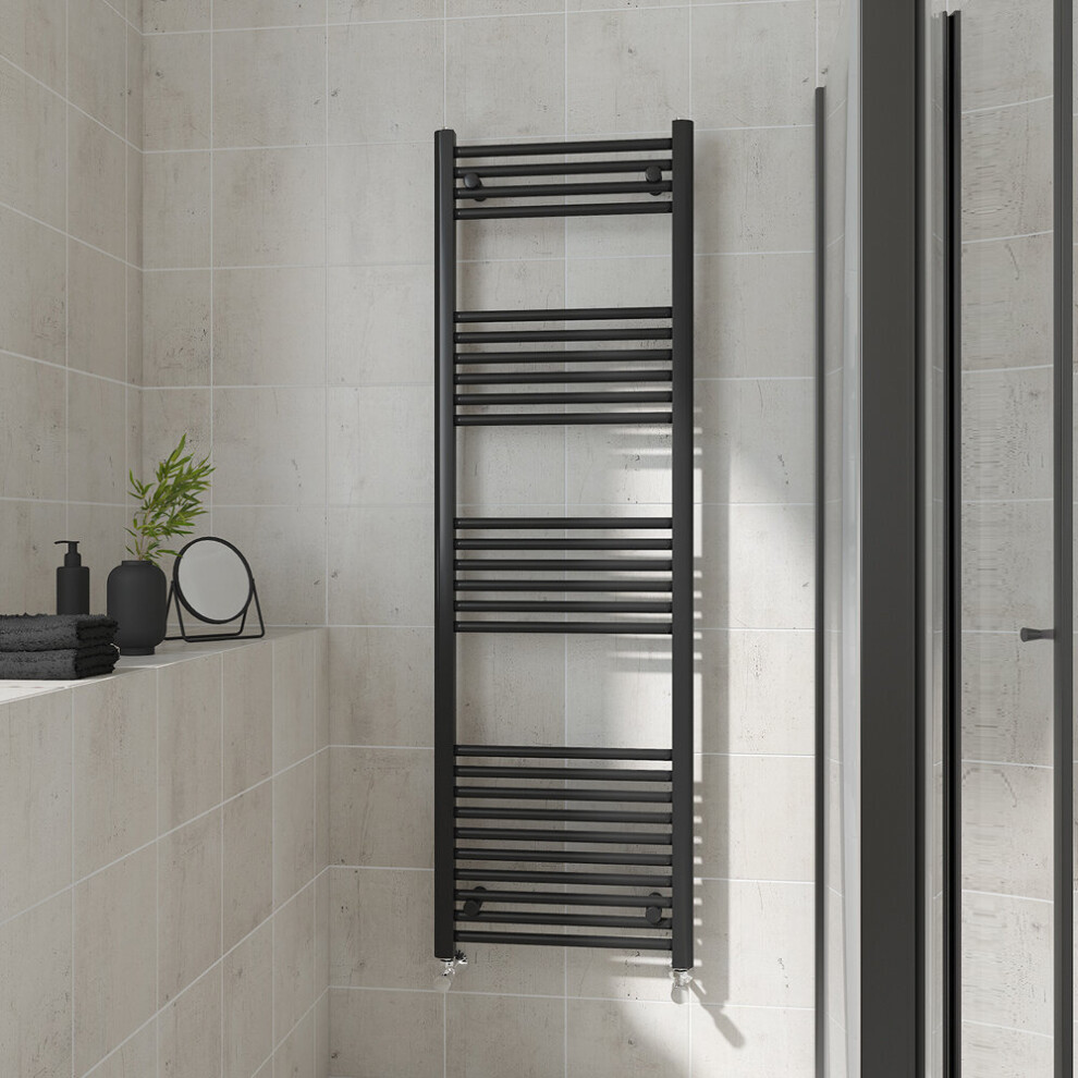 (Straight, 1600x500mm) Warmehaus Heated Towel Rail Black Bathroom Ladder Style Radiator Central Heating