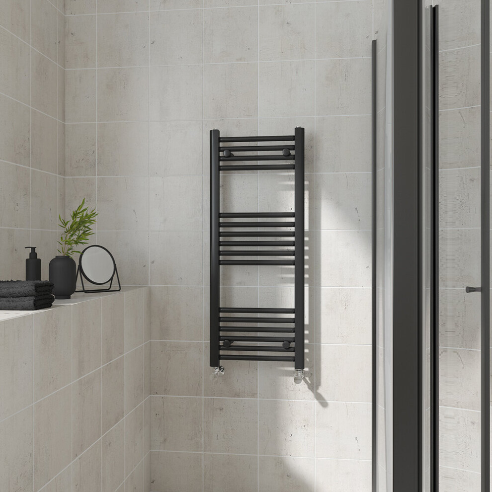 (Straight, 1000x400mm) Warmehaus Heated Towel Rail Black Bathroom Ladder Style Radiator Central Heating