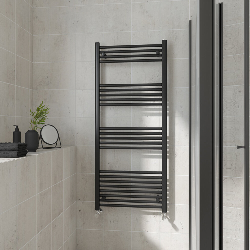 (Straight, 1400x600mm) Warmehaus Heated Towel Rail Black Bathroom Ladder Style Radiator Central Heating