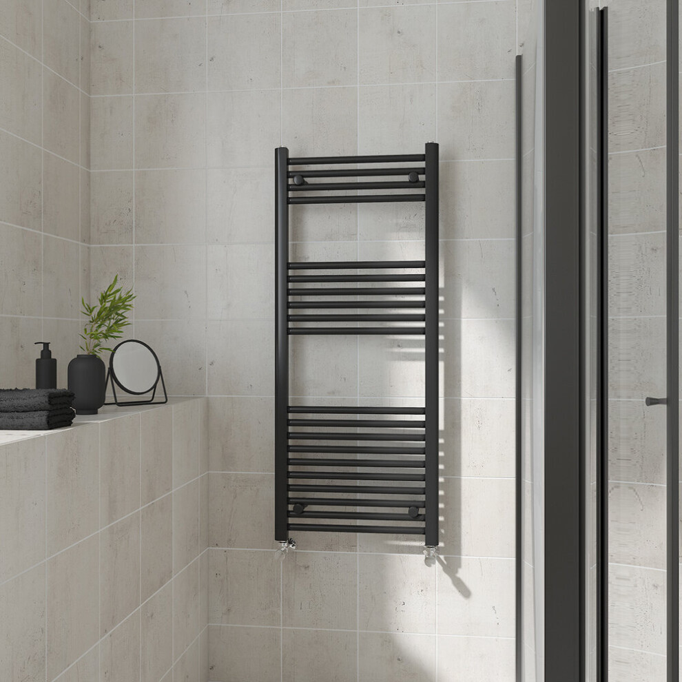 (Straight, 1200x500mm) Warmehaus Heated Towel Rail Black Bathroom Ladder Style Radiator Central Heating