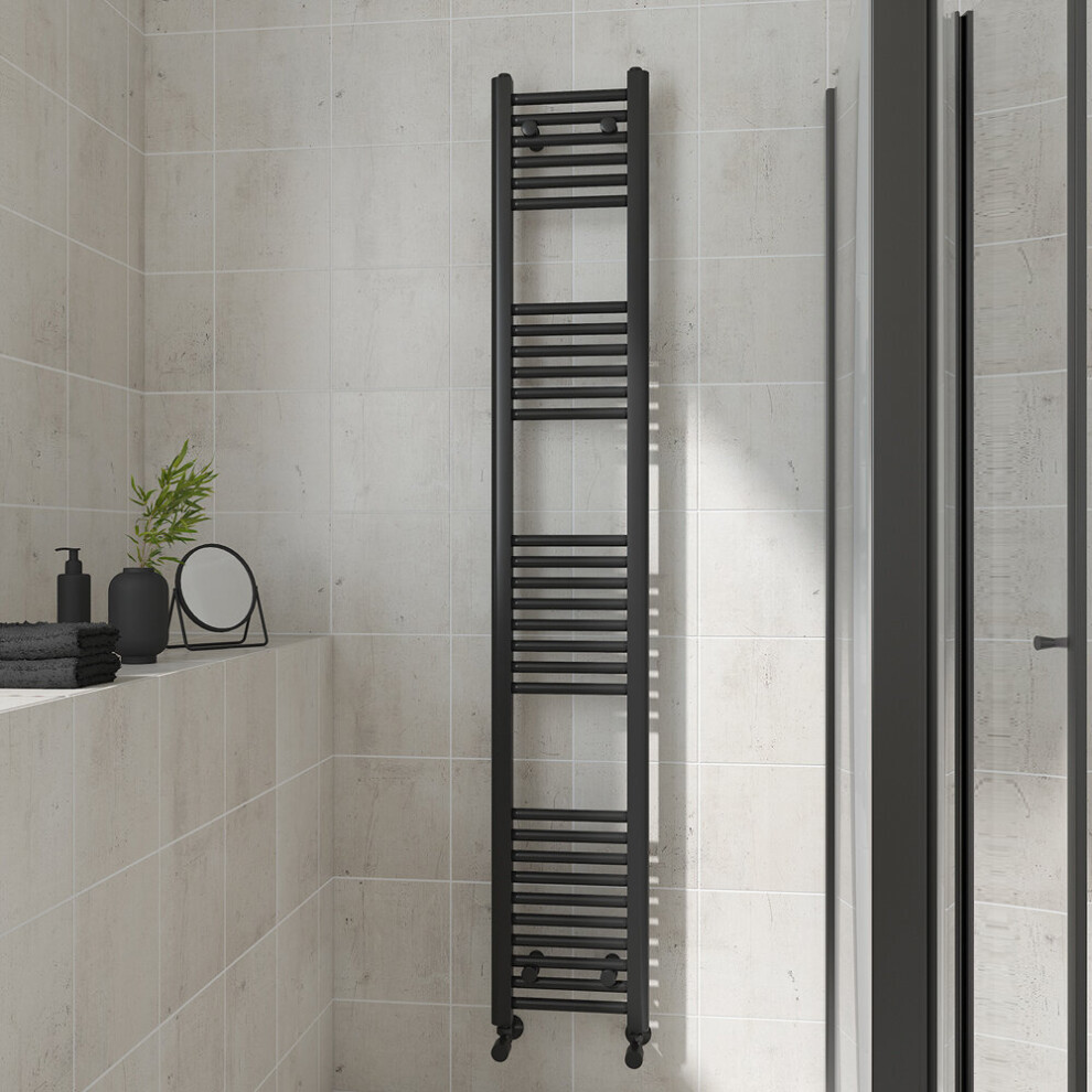 (Straight, 1800x300mm) Warmehaus Heated Towel Rail Black Bathroom Ladder Style Radiator Central Heating