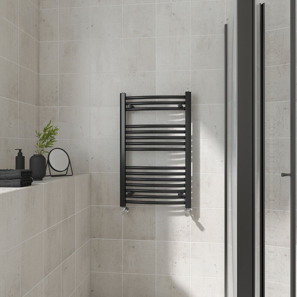 (Curved, 800x500mm) Warmehaus Heated Towel Rail Black Bathroom Ladder Style Radiator Central Heating