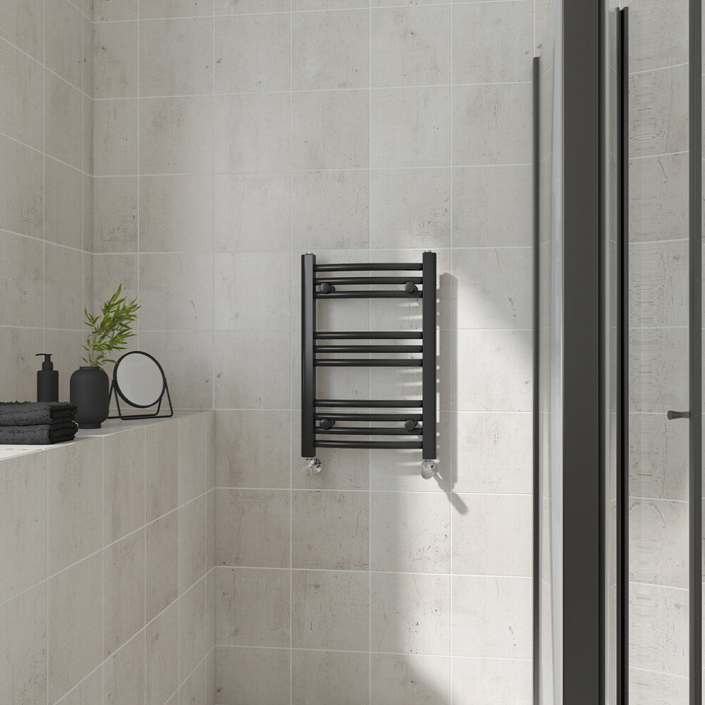 (Curved, 600x400mm) Warmehaus Heated Towel Rail Black Bathroom Ladder Style Radiator Central Heating