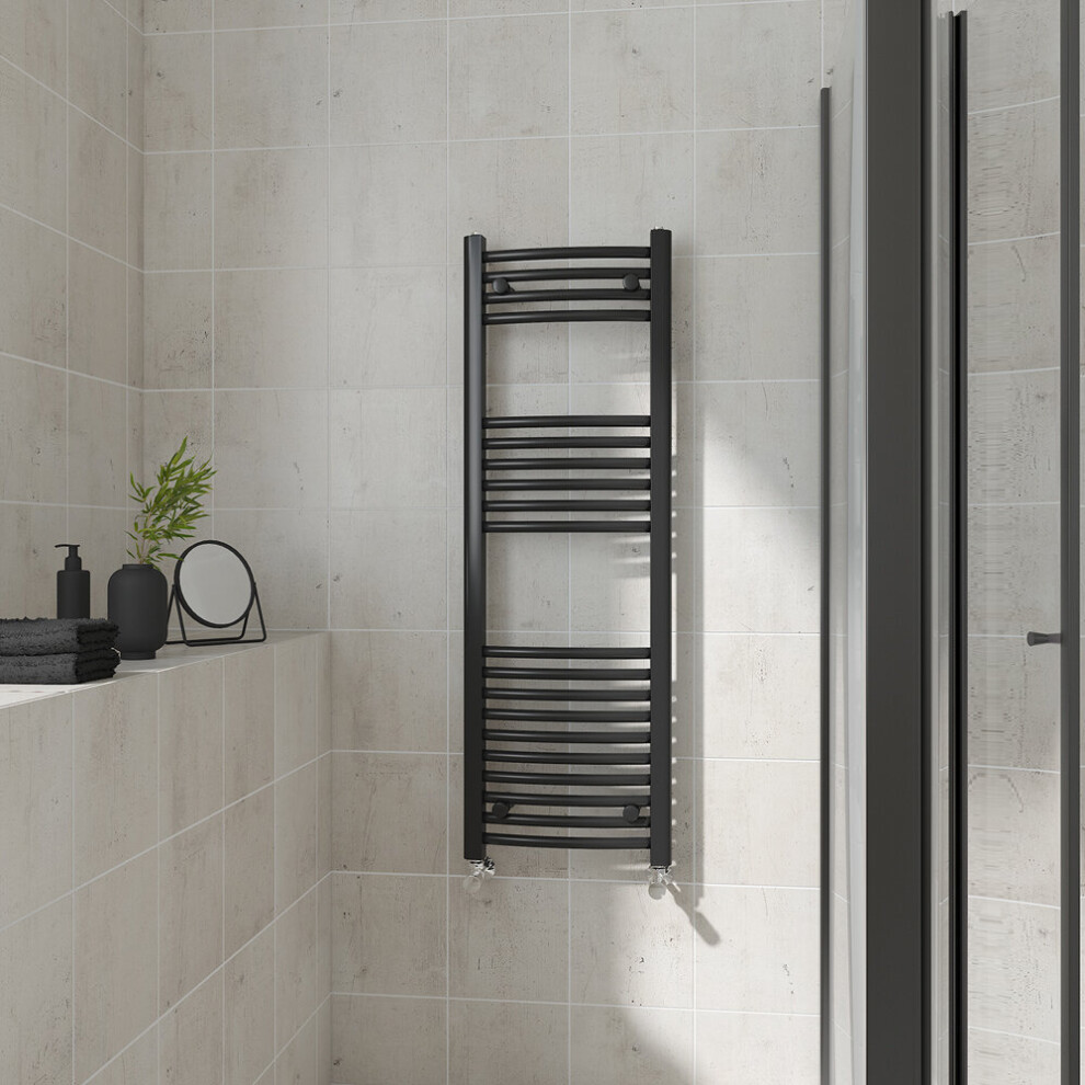 (Curved, 1200x400mm) Warmehaus Heated Towel Rail Black Bathroom Ladder Style Radiator Central Heating