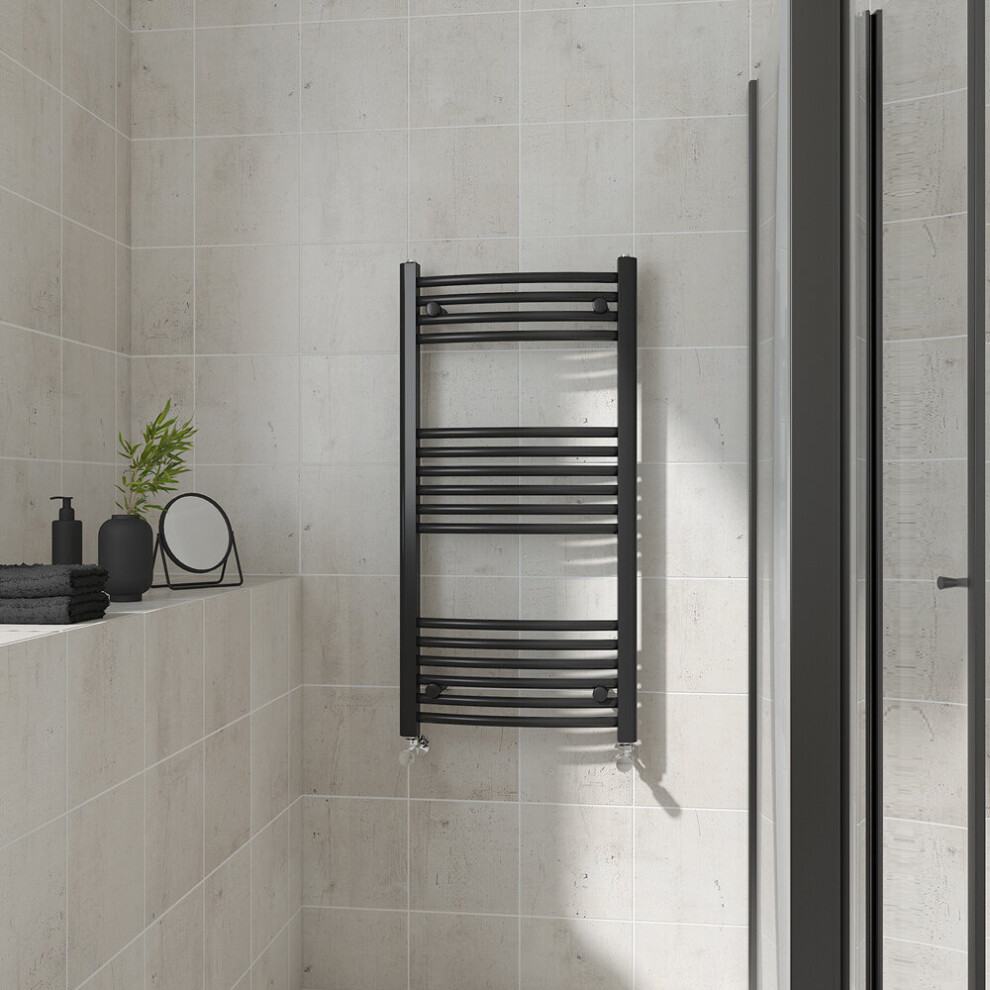 (Curved, 1000x500mm) Warmehaus Heated Towel Rail Black Bathroom Ladder Style Radiator Central Heating