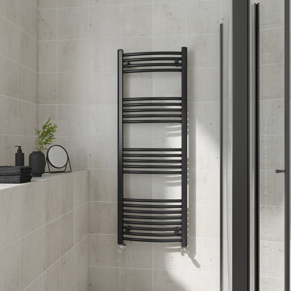 (Curved, 1400x500mm) Warmehaus Heated Towel Rail Black Bathroom Ladder Style Radiator Central Heating