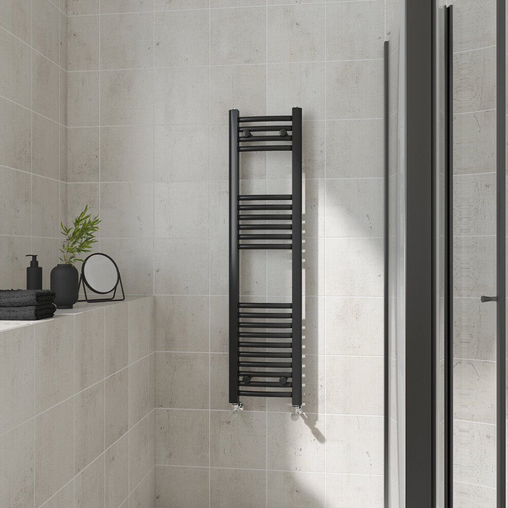 (Curved, 1200x300mm) Warmehaus Heated Towel Rail Black Bathroom Ladder Style Radiator Central Heating