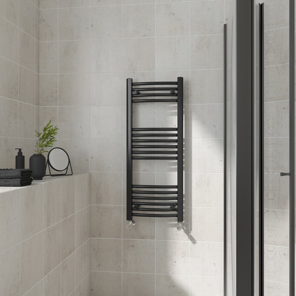 (Curved, 1000x400mm) Warmehaus Heated Towel Rail Black Bathroom Ladder Style Radiator Central Heating