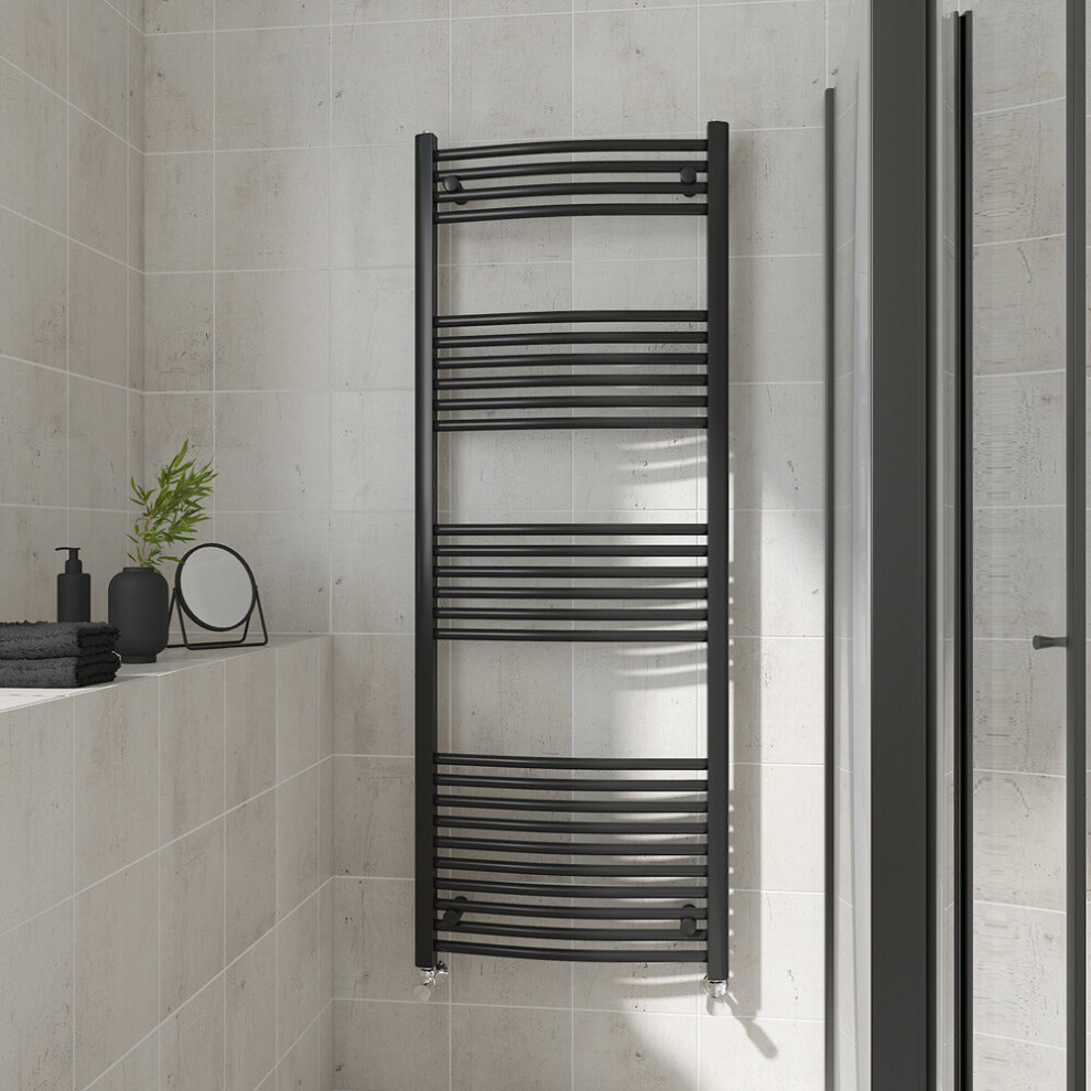 (Curved, 1600x600mm) Warmehaus Heated Towel Rail Black Bathroom Ladder Style Radiator Central Heating