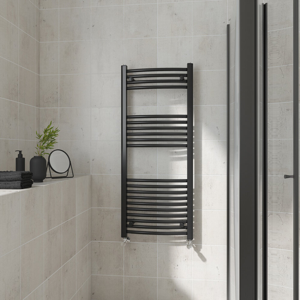 (Curved, 1200x500mm) Warmehaus Heated Towel Rail Black Bathroom Ladder Style Radiator Central Heating