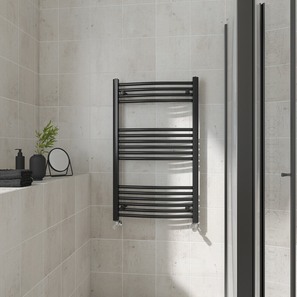 (Curved, 1000x600mm) Warmehaus Heated Towel Rail Black Bathroom Ladder Style Radiator Central Heating