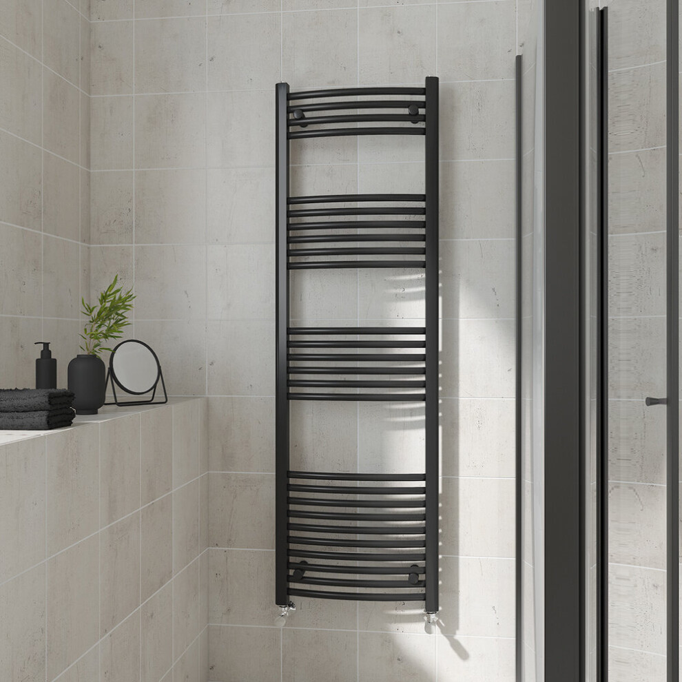 (Curved, 1600x500mm) Warmehaus Heated Towel Rail Black Bathroom Ladder Style Radiator Central Heating