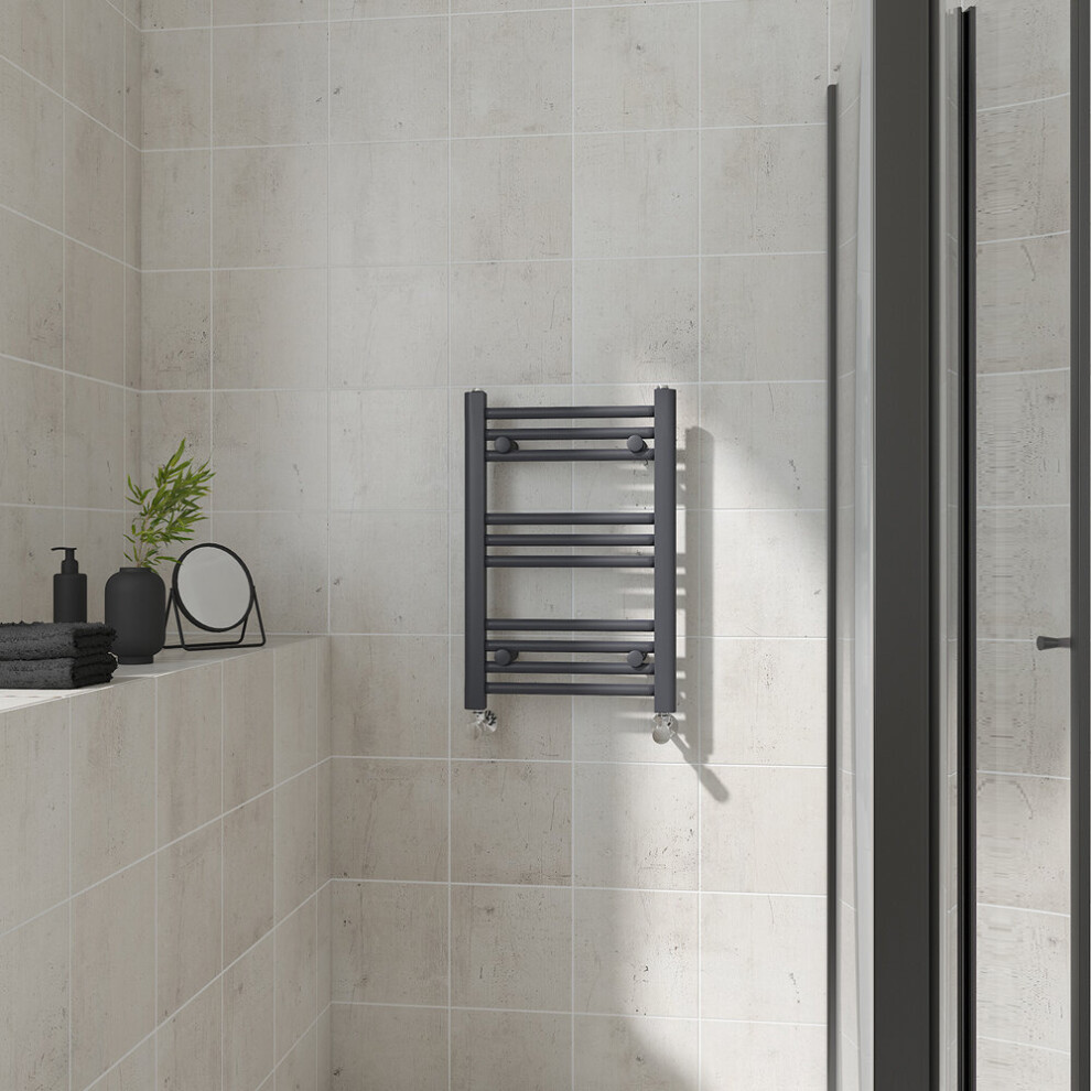 (Straight, 600x400mm) Warmehaus Heated Towel Rail Anthracite Bathroom Ladder Style Radiator Grey Central Heating