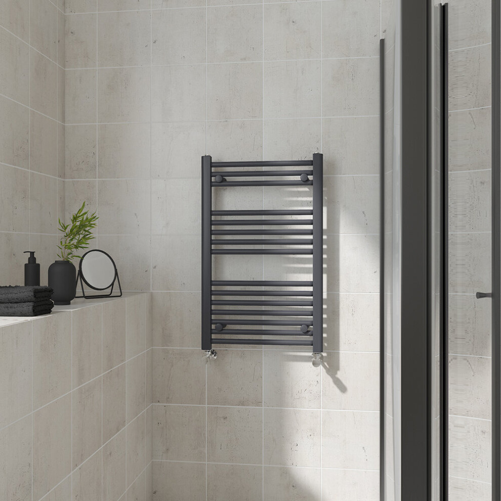 (Straight, 800x500mm) Warmehaus Heated Towel Rail Anthracite Bathroom Ladder Style Radiator Grey Central Heating