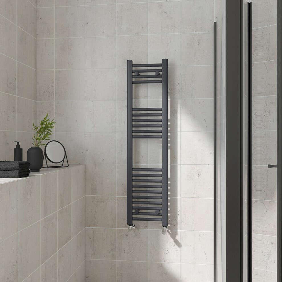 (Straight, 1200x300mm) Warmehaus Heated Towel Rail Anthracite Bathroom Ladder Style Radiator Grey Central Heating