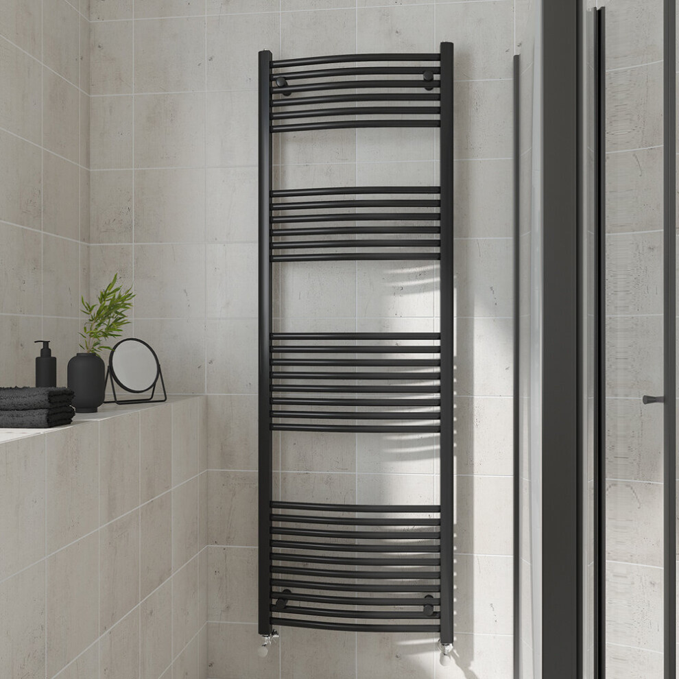 (Curved, 1800x600mm) Warmehaus Heated Towel Rail Black Bathroom Ladder Style Radiator Central Heating