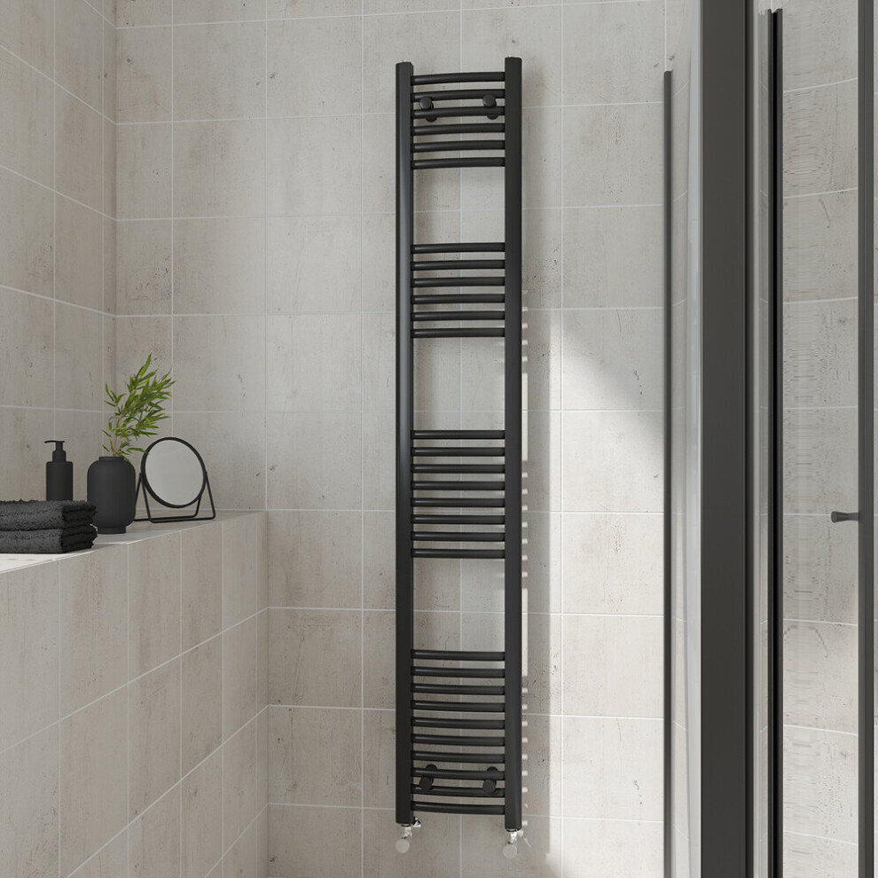 (Curved, 1800x300mm) Warmehaus Heated Towel Rail Black Bathroom Ladder Style Radiator Central Heating