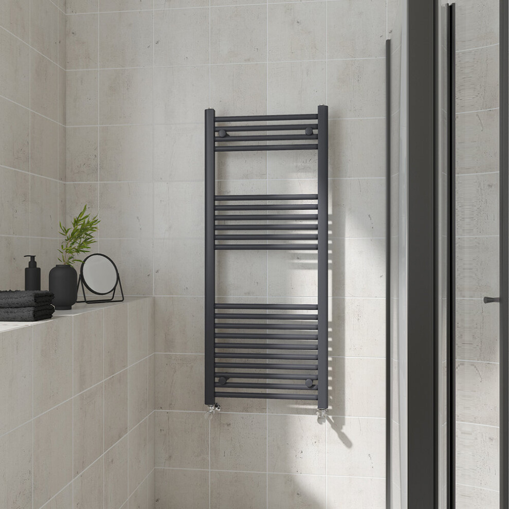 (Straight, 1200x500mm) Warmehaus Heated Towel Rail Anthracite Bathroom Ladder Style Radiator Grey Central Heating