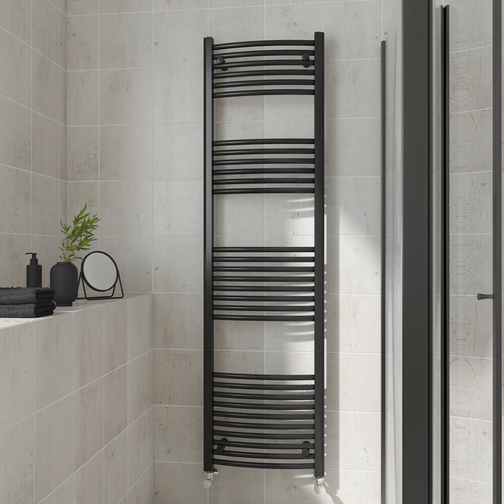 (Curved, 1800x500mm) Warmehaus Heated Towel Rail Black Bathroom Ladder Style Radiator Central Heating