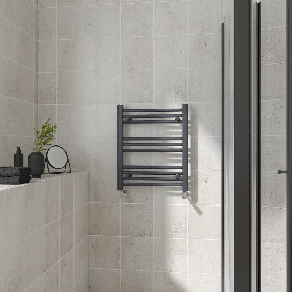 (Straight, 600x500mm) Warmehaus Heated Towel Rail Anthracite Bathroom Ladder Style Radiator Grey Central Heating