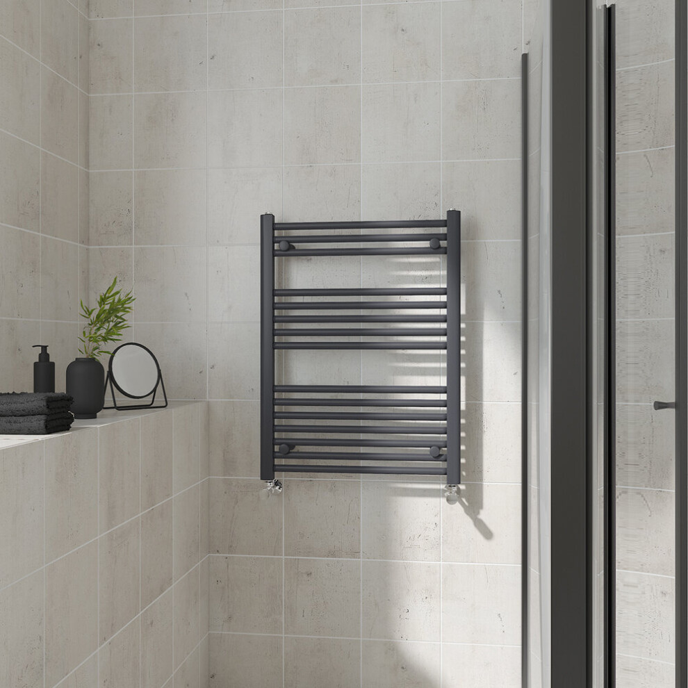 (Straight, 800x600mm) Warmehaus Heated Towel Rail Anthracite Bathroom Ladder Style Radiator Grey Central Heating