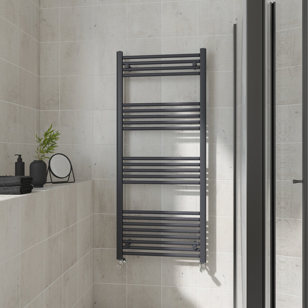 (Straight, 1400x600mm) Warmehaus Heated Towel Rail Anthracite Bathroom Ladder Style Radiator Grey Central Heating