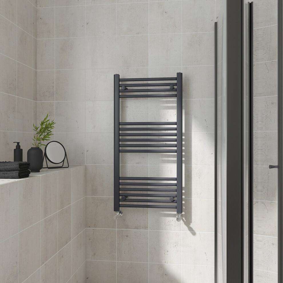 (Straight, 1000x500mm) Warmehaus Heated Towel Rail Anthracite Bathroom Ladder Style Radiator Grey Central Heating