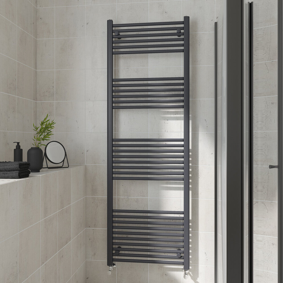 (Straight, 1800x600mm) Warmehaus Heated Towel Rail Anthracite Bathroom Ladder Style Radiator Grey Central Heating