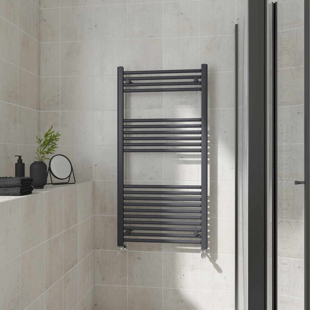 (Straight, 1200x600mm) Warmehaus Heated Towel Rail Anthracite Bathroom Ladder Style Radiator Grey Central Heating