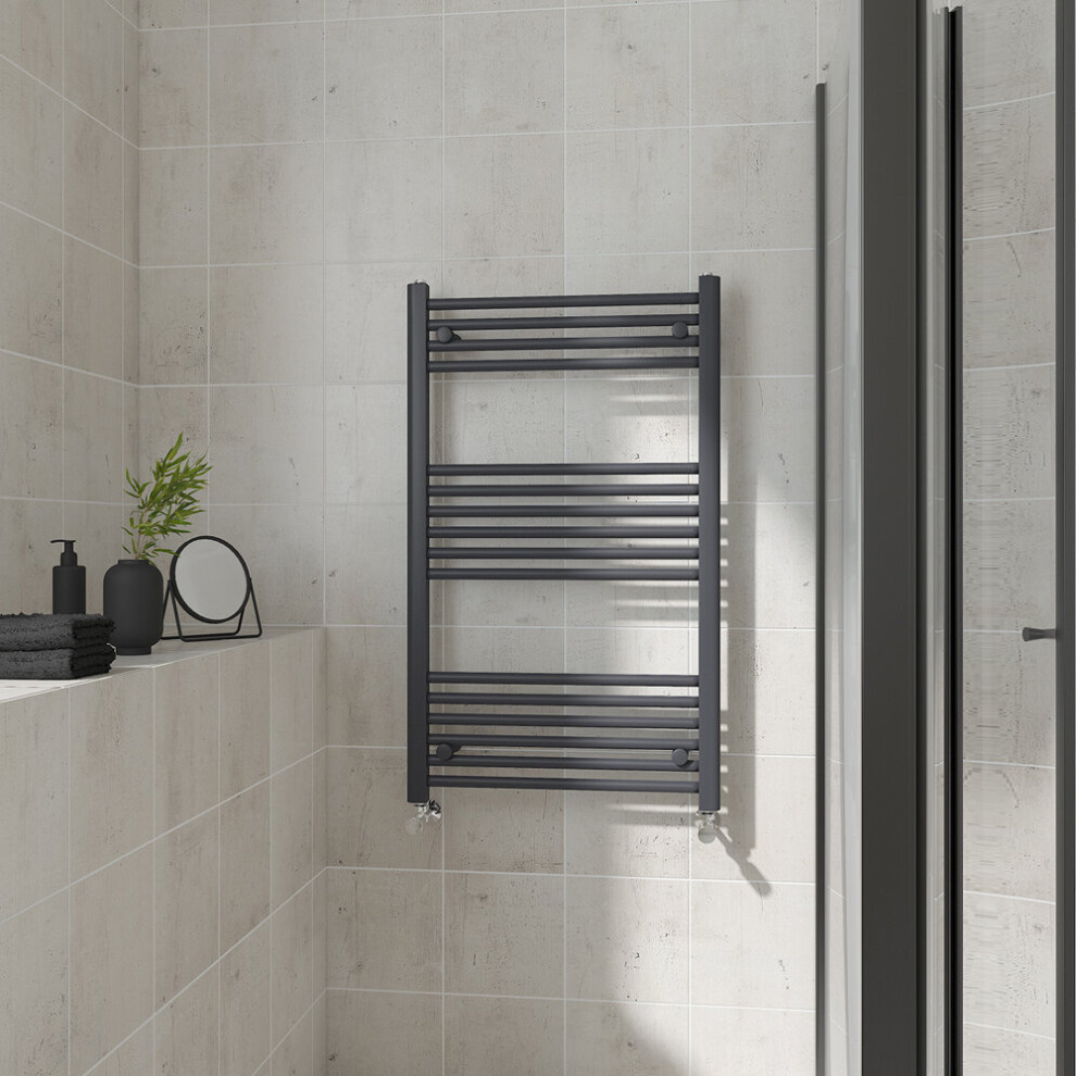 (Straight, 1000x600mm) Warmehaus Heated Towel Rail Anthracite Bathroom Ladder Style Radiator Grey Central Heating