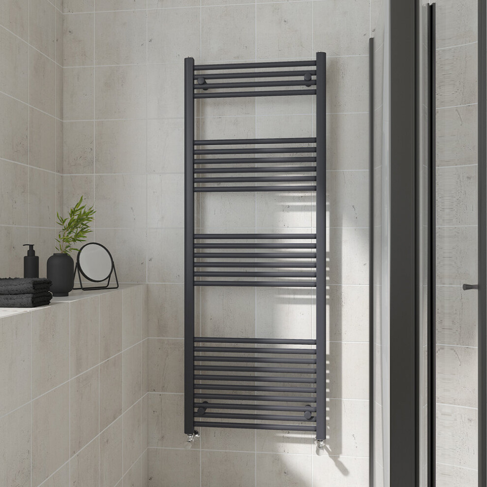 (Straight, 1600x600mm) Warmehaus Heated Towel Rail Anthracite Bathroom Ladder Style Radiator Grey Central Heating