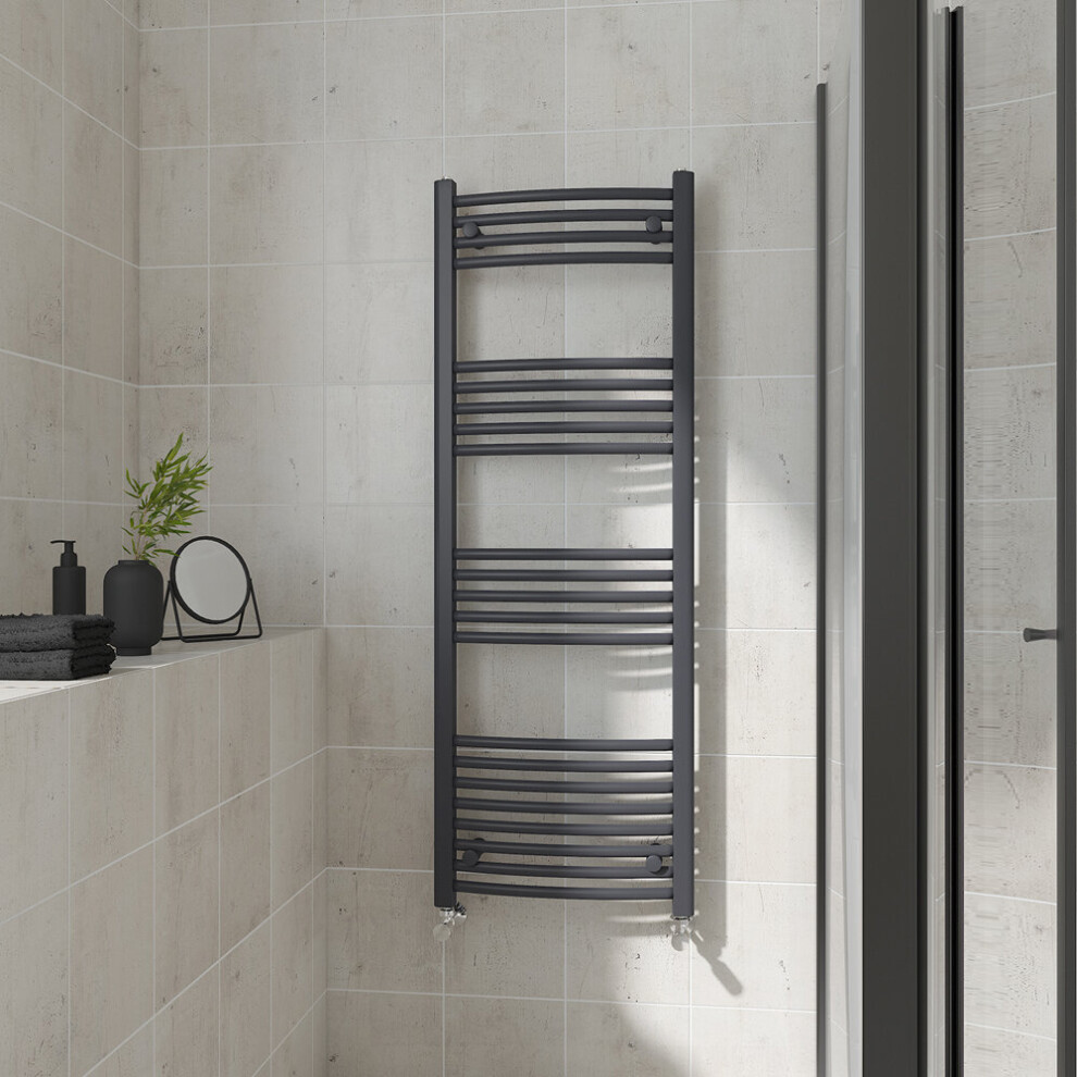 (Curved, 1400x500mm) Warmehaus Heated Towel Rail Anthracite Bathroom Ladder Style Radiator Grey Central Heating