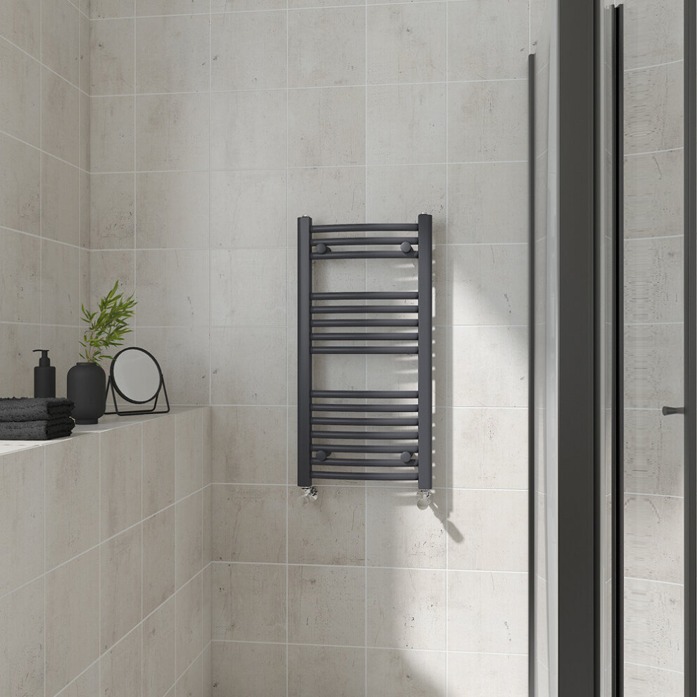 (Curved, 800x400mm) Warmehaus Heated Towel Rail Anthracite Bathroom Ladder Style Radiator Grey Central Heating