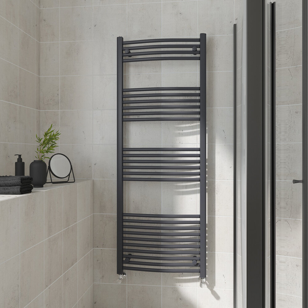 (Curved, 1600x600mm) Warmehaus Heated Towel Rail Anthracite Bathroom Ladder Style Radiator Grey Central Heating