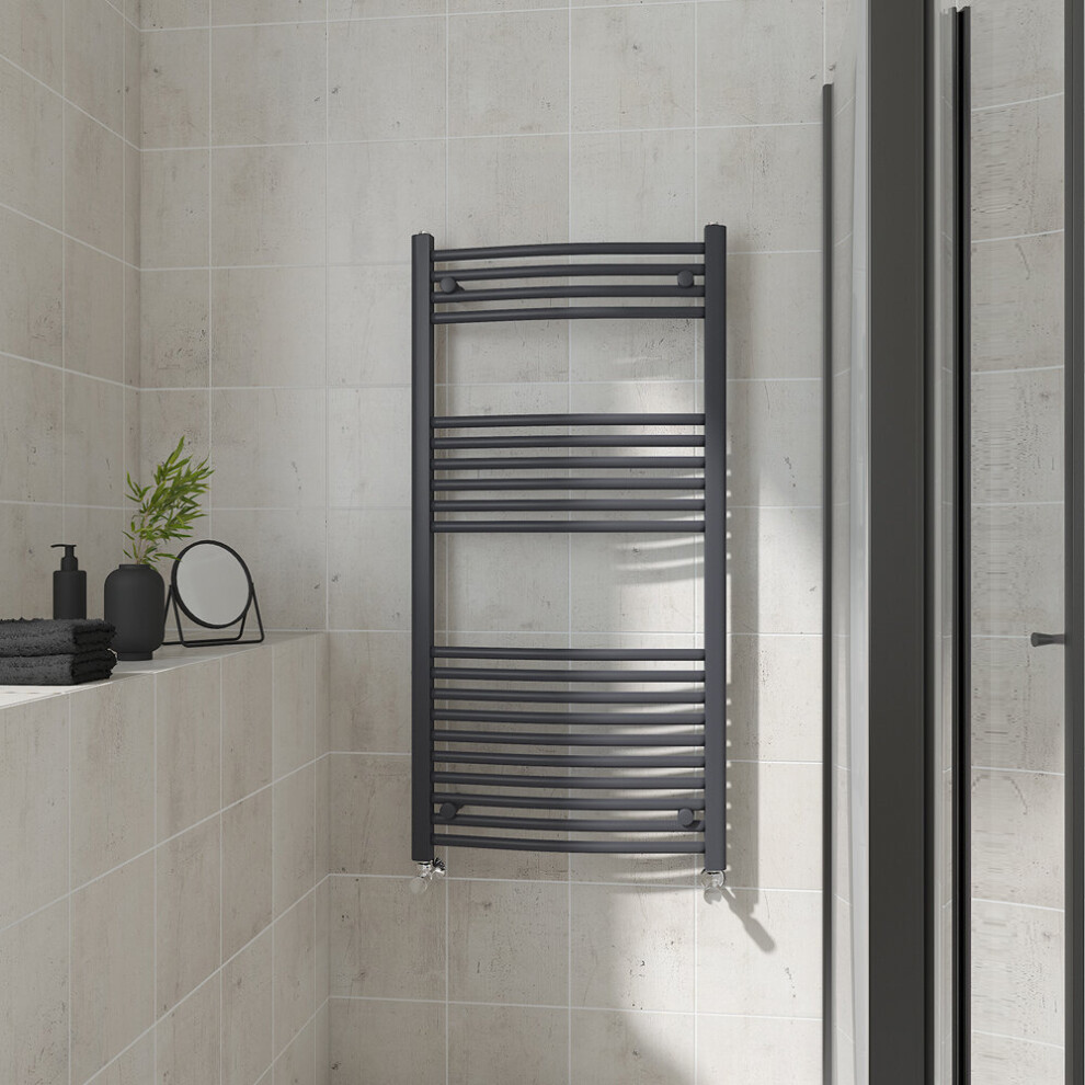 (Curved, 1200x600mm) Warmehaus Heated Towel Rail Anthracite Bathroom Ladder Style Radiator Grey Central Heating